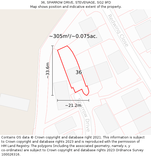 36, SPARROW DRIVE, STEVENAGE, SG2 9FD: Plot and title map