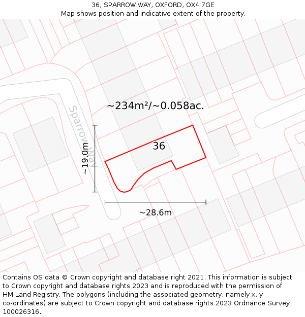 36, SPARROW WAY, OXFORD, OX4 7GE: Plot and title map