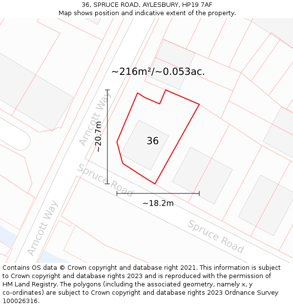 36, SPRUCE ROAD, AYLESBURY, HP19 7AF: Plot and title map
