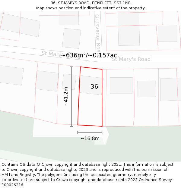 36, ST MARYS ROAD, BENFLEET, SS7 1NR: Plot and title map