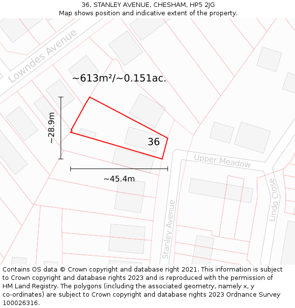 36, STANLEY AVENUE, CHESHAM, HP5 2JG: Plot and title map