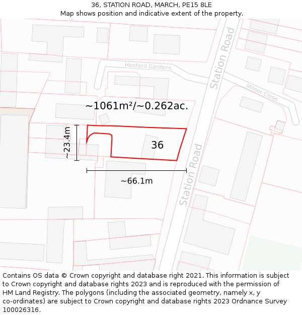 36, STATION ROAD, MARCH, PE15 8LE: Plot and title map