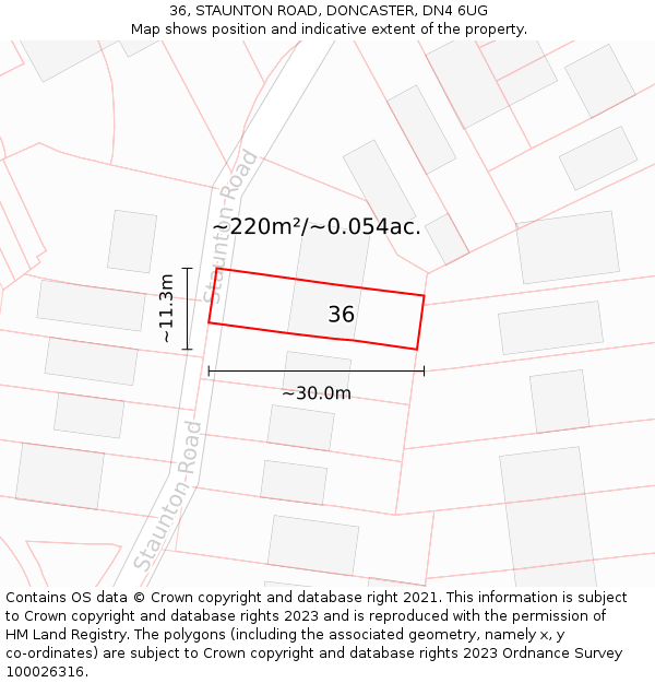 36, STAUNTON ROAD, DONCASTER, DN4 6UG: Plot and title map