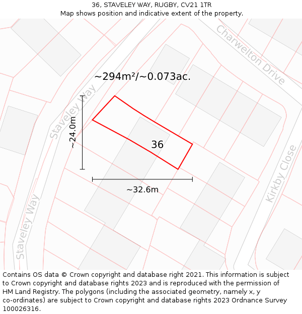 36, STAVELEY WAY, RUGBY, CV21 1TR: Plot and title map