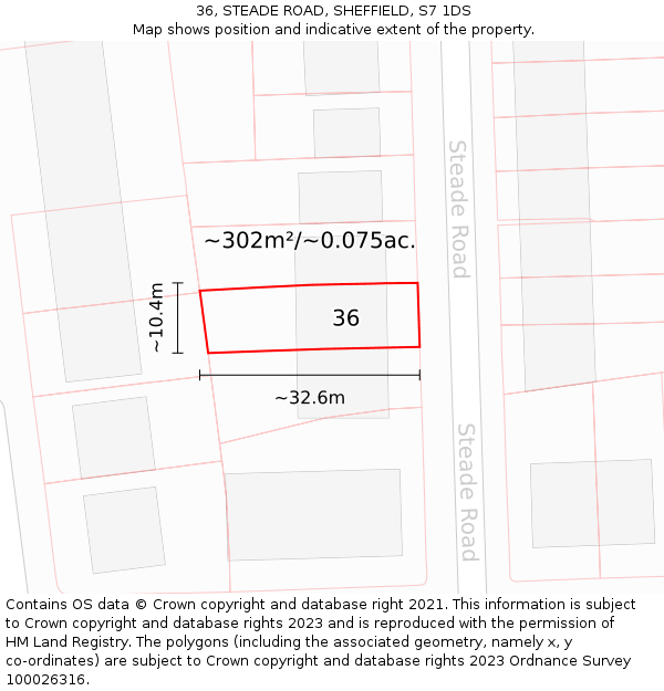 36, STEADE ROAD, SHEFFIELD, S7 1DS: Plot and title map