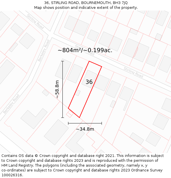 36, STIRLING ROAD, BOURNEMOUTH, BH3 7JQ: Plot and title map