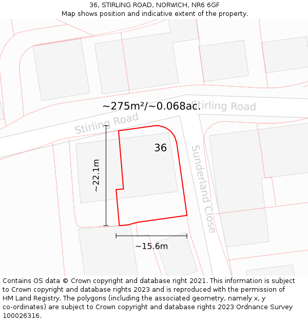 36, STIRLING ROAD, NORWICH, NR6 6GF: Plot and title map