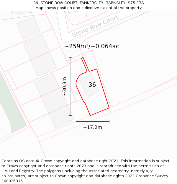 36, STONE ROW COURT, TANKERSLEY, BARNSLEY, S75 3BA: Plot and title map