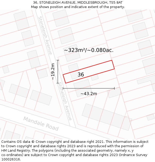 36, STONELEIGH AVENUE, MIDDLESBROUGH, TS5 8AT: Plot and title map