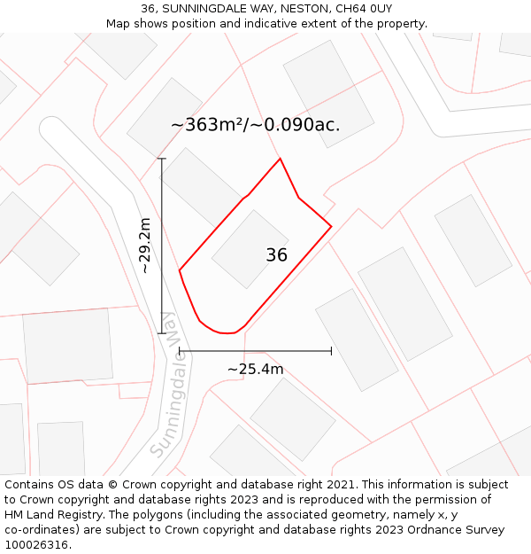 36, SUNNINGDALE WAY, NESTON, CH64 0UY: Plot and title map