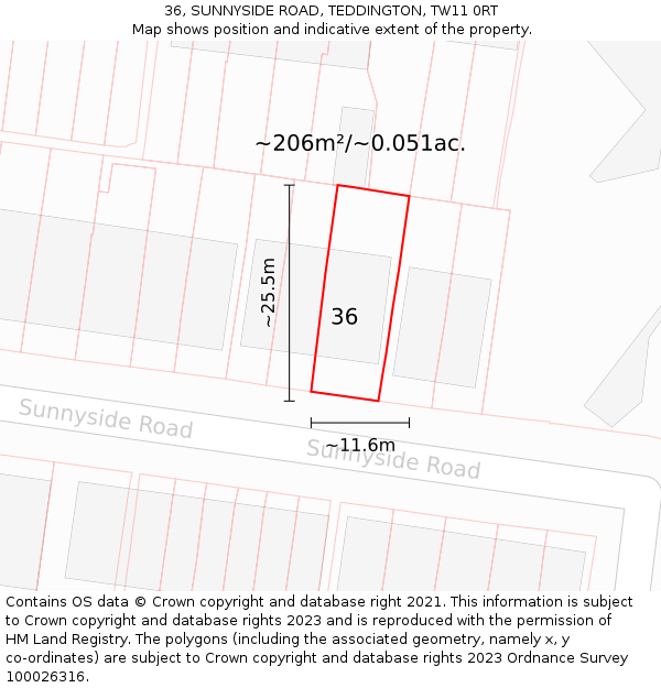 36, SUNNYSIDE ROAD, TEDDINGTON, TW11 0RT: Plot and title map