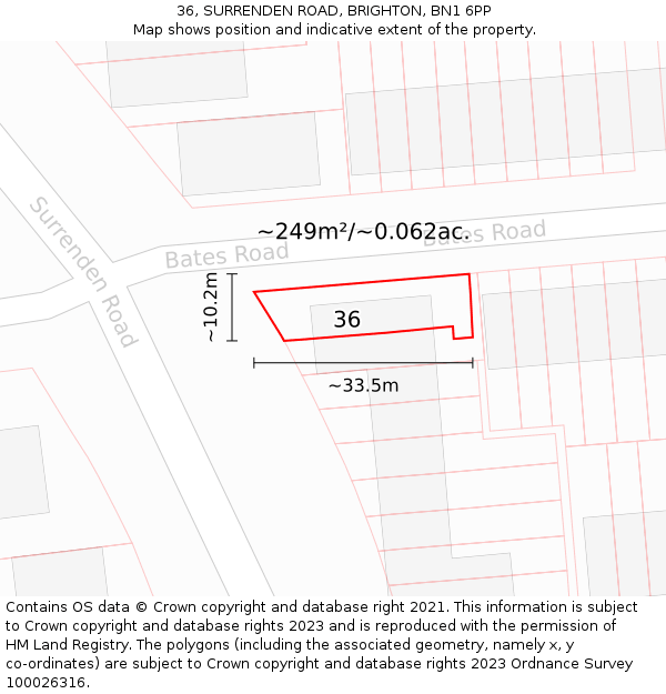 36, SURRENDEN ROAD, BRIGHTON, BN1 6PP: Plot and title map