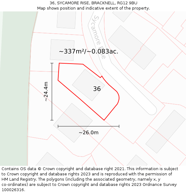 36, SYCAMORE RISE, BRACKNELL, RG12 9BU: Plot and title map