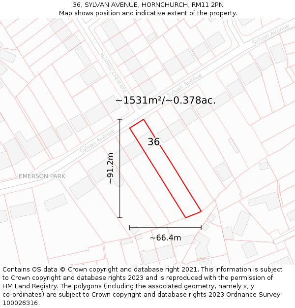 36, SYLVAN AVENUE, HORNCHURCH, RM11 2PN: Plot and title map