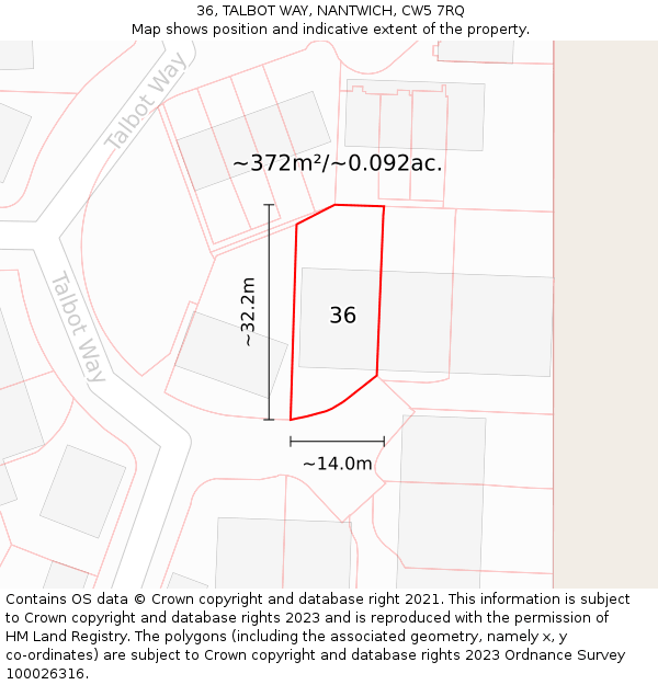 36, TALBOT WAY, NANTWICH, CW5 7RQ: Plot and title map