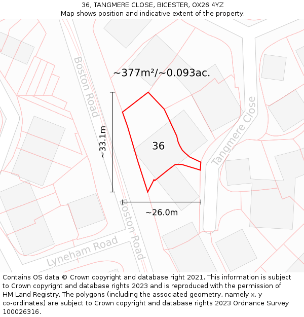 36, TANGMERE CLOSE, BICESTER, OX26 4YZ: Plot and title map