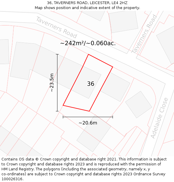 36, TAVERNERS ROAD, LEICESTER, LE4 2HZ: Plot and title map