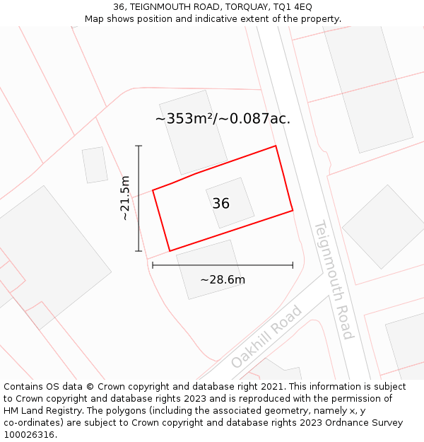 36, TEIGNMOUTH ROAD, TORQUAY, TQ1 4EQ: Plot and title map