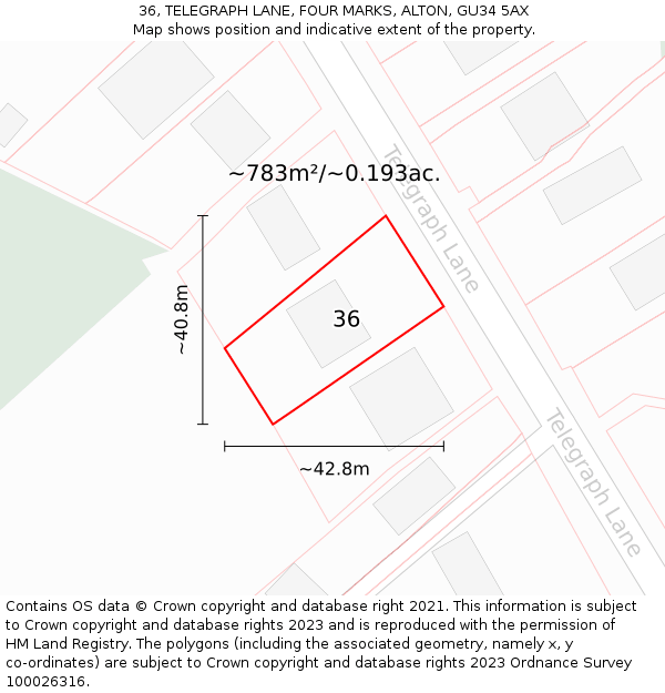 36, TELEGRAPH LANE, FOUR MARKS, ALTON, GU34 5AX: Plot and title map