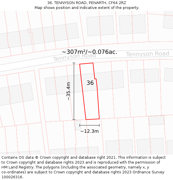 36, TENNYSON ROAD, PENARTH, CF64 2RZ: Plot and title map