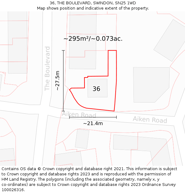 36, THE BOULEVARD, SWINDON, SN25 1WD: Plot and title map