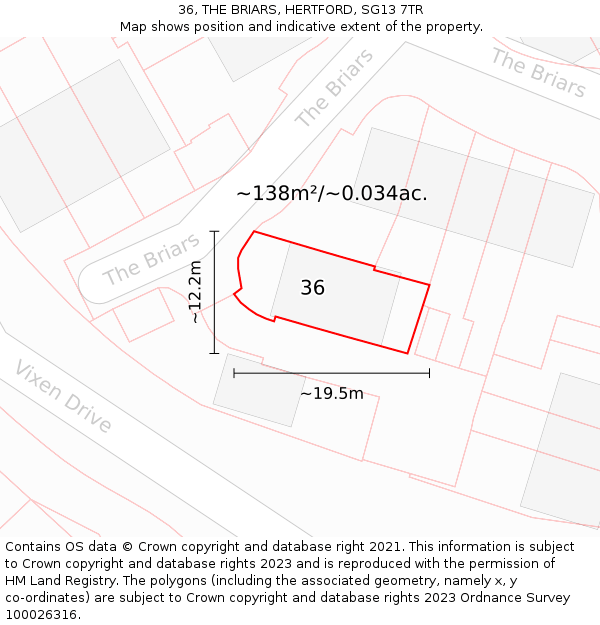 36, THE BRIARS, HERTFORD, SG13 7TR: Plot and title map