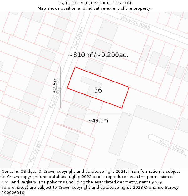 36, THE CHASE, RAYLEIGH, SS6 8QN: Plot and title map