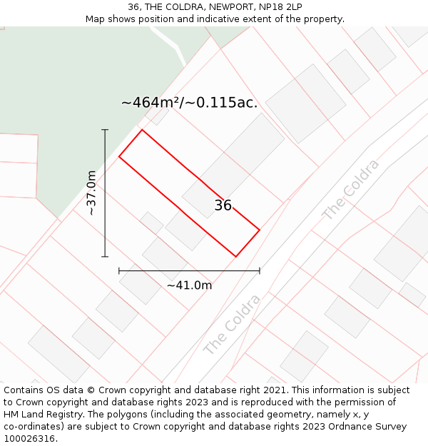 36, THE COLDRA, NEWPORT, NP18 2LP: Plot and title map