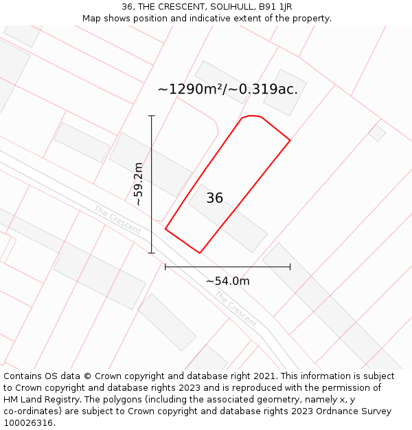 36, THE CRESCENT, SOLIHULL, B91 1JR: Plot and title map