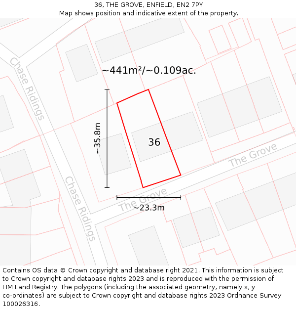 36, THE GROVE, ENFIELD, EN2 7PY: Plot and title map