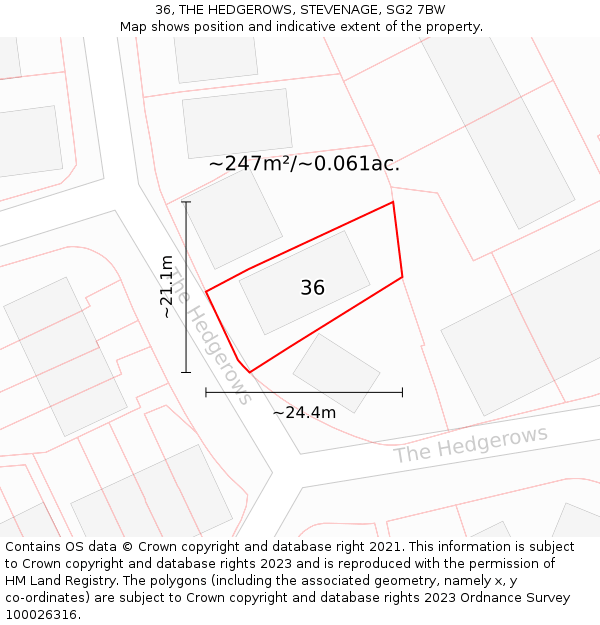 36, THE HEDGEROWS, STEVENAGE, SG2 7BW: Plot and title map