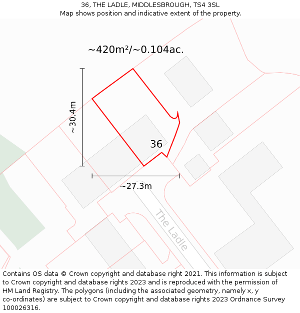 36, THE LADLE, MIDDLESBROUGH, TS4 3SL: Plot and title map