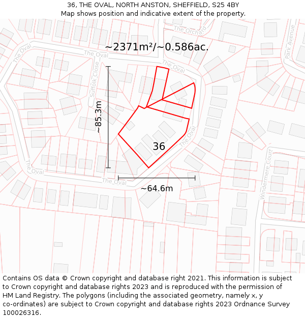 36, THE OVAL, NORTH ANSTON, SHEFFIELD, S25 4BY: Plot and title map