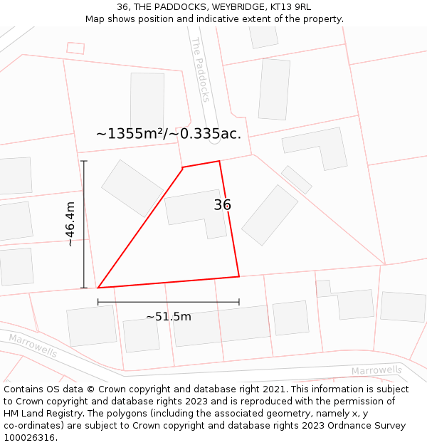 36, THE PADDOCKS, WEYBRIDGE, KT13 9RL: Plot and title map