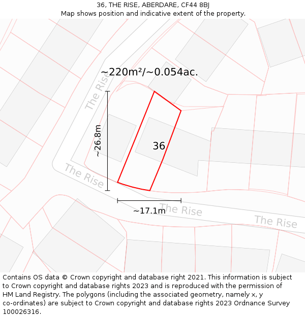 36, THE RISE, ABERDARE, CF44 8BJ: Plot and title map