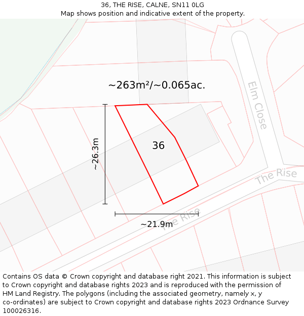 36, THE RISE, CALNE, SN11 0LG: Plot and title map