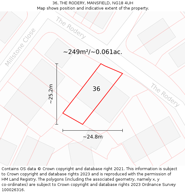 36, THE RODERY, MANSFIELD, NG18 4UH: Plot and title map