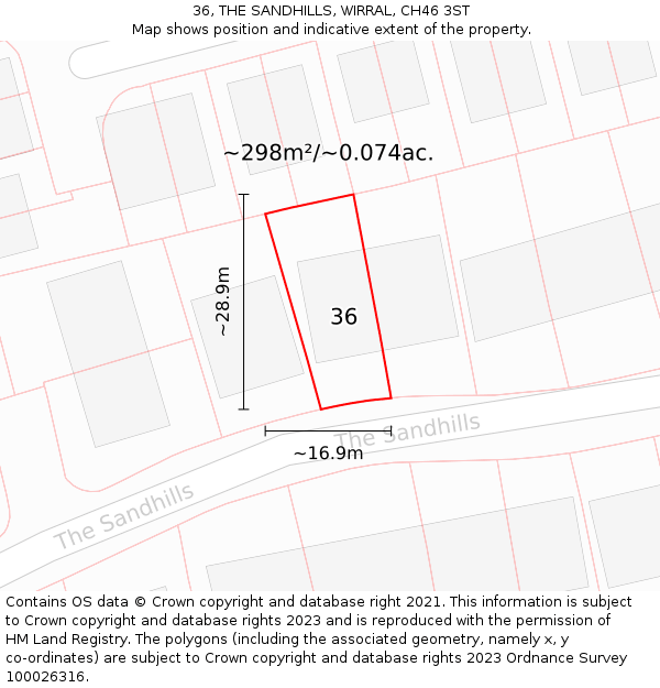 36, THE SANDHILLS, WIRRAL, CH46 3ST: Plot and title map