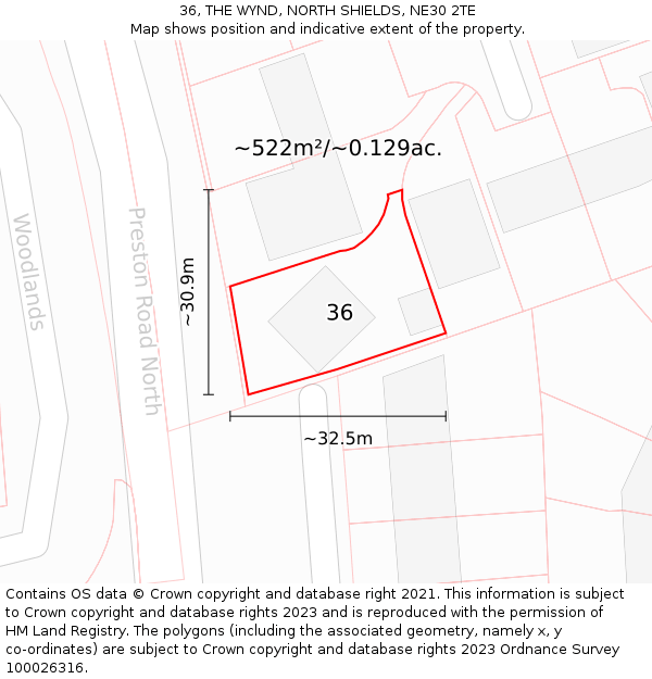 36, THE WYND, NORTH SHIELDS, NE30 2TE: Plot and title map
