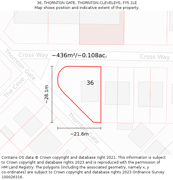 36, THORNTON GATE, THORNTON-CLEVELEYS, FY5 1LE: Plot and title map