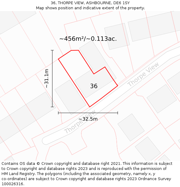 36, THORPE VIEW, ASHBOURNE, DE6 1SY: Plot and title map