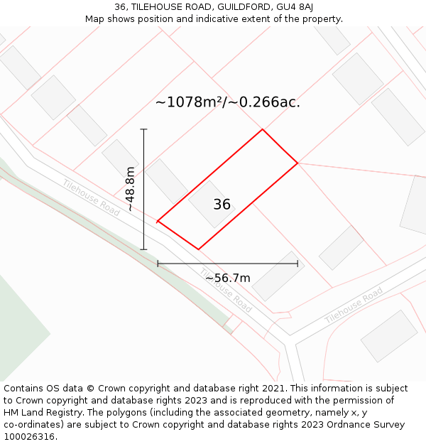 36, TILEHOUSE ROAD, GUILDFORD, GU4 8AJ: Plot and title map