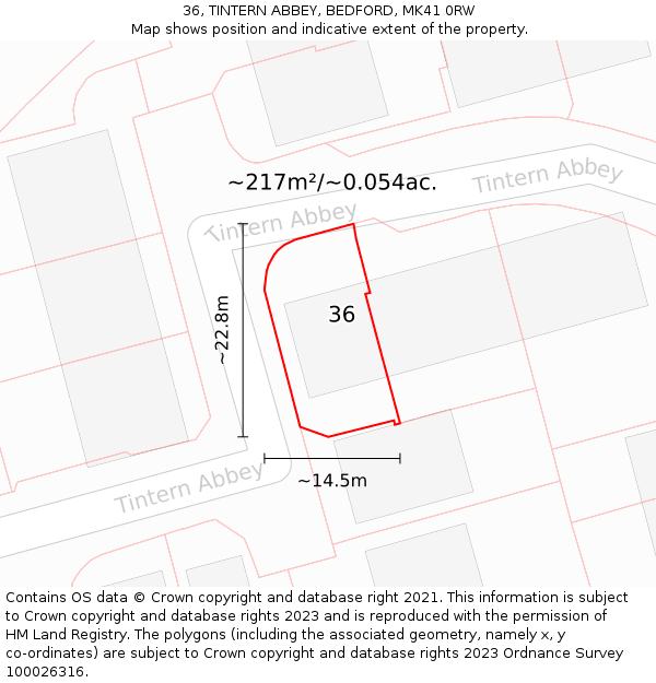 36, TINTERN ABBEY, BEDFORD, MK41 0RW: Plot and title map