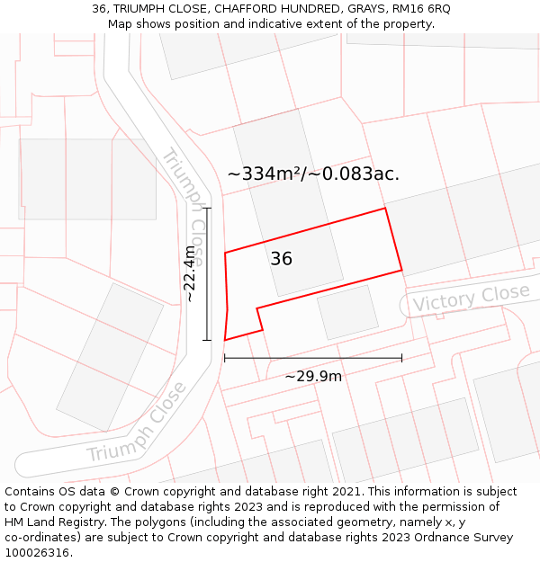 36, TRIUMPH CLOSE, CHAFFORD HUNDRED, GRAYS, RM16 6RQ: Plot and title map