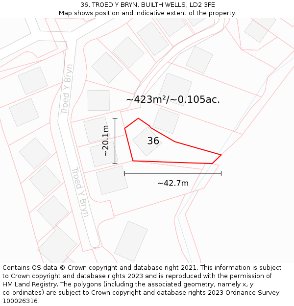 36, TROED Y BRYN, BUILTH WELLS, LD2 3FE: Plot and title map