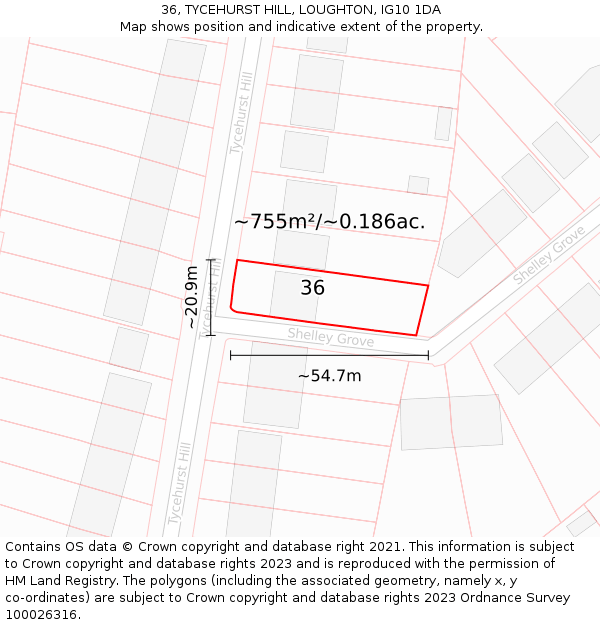 36, TYCEHURST HILL, LOUGHTON, IG10 1DA: Plot and title map