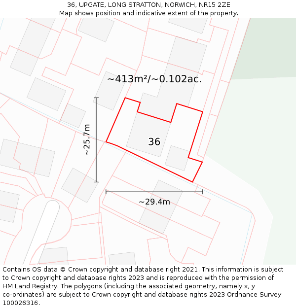 36, UPGATE, LONG STRATTON, NORWICH, NR15 2ZE: Plot and title map