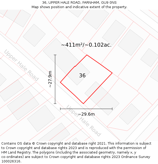 36, UPPER HALE ROAD, FARNHAM, GU9 0NS: Plot and title map