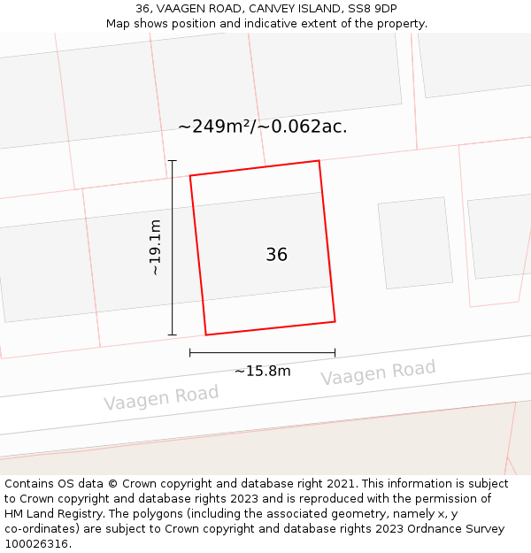 36, VAAGEN ROAD, CANVEY ISLAND, SS8 9DP: Plot and title map