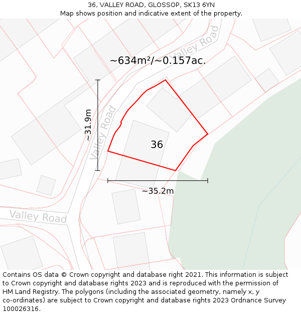 36, VALLEY ROAD, GLOSSOP, SK13 6YN: Plot and title map